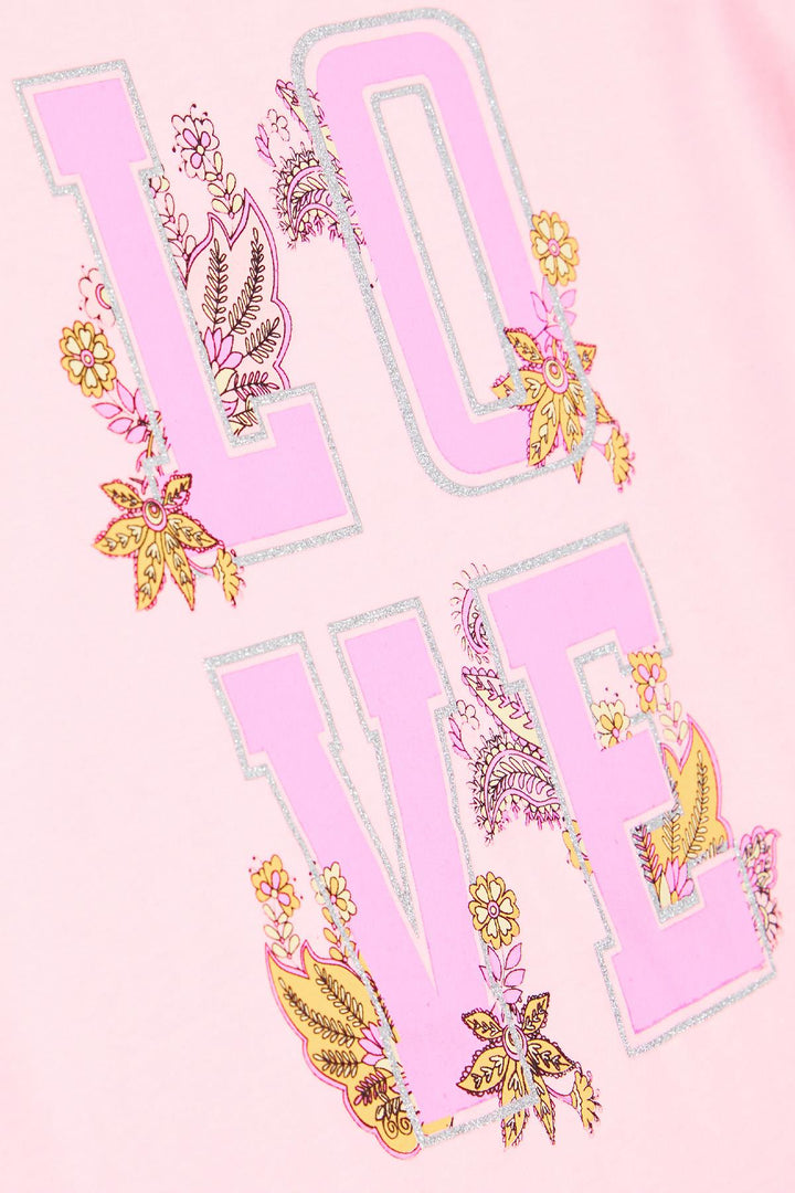 BRE Breeze Girl's T-Shirt with Glittery Text Flower Print 106 Years, Neon Pink - Stourbridge