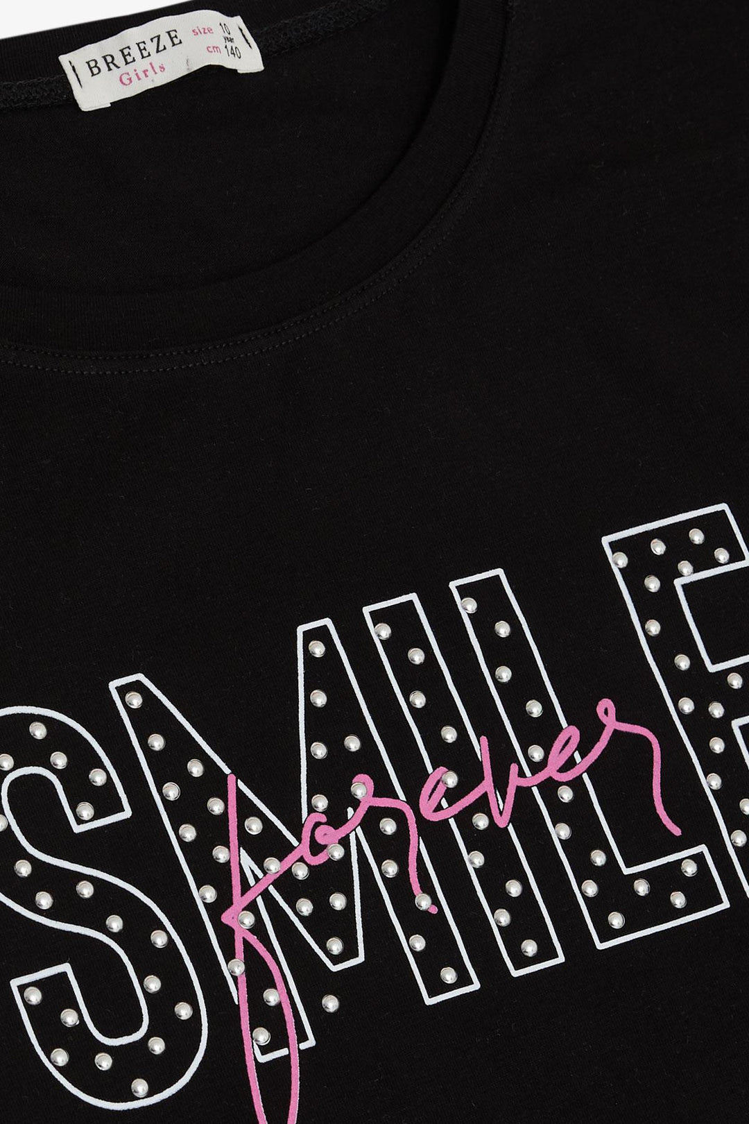 BRE Breeze Girl's T-Shirt with Smile Print and Rhinestones, 96 Years, Black - Ciudad Madero
