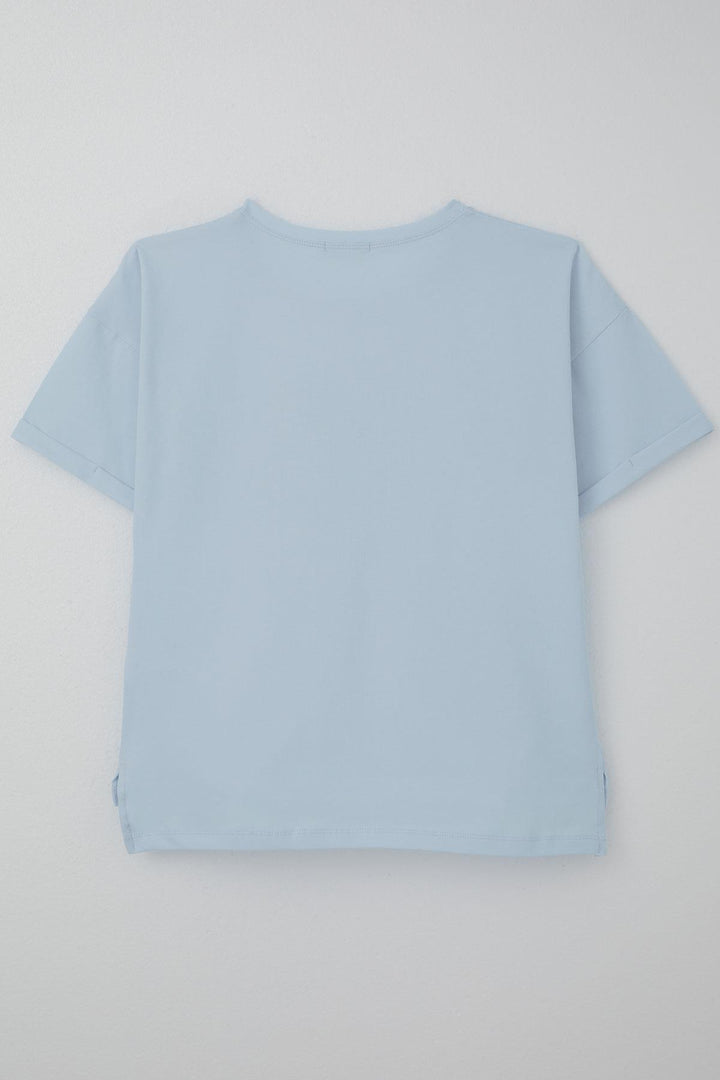 BRE Breeze Girl's T-Shirt with Stone Accessories Flower Printed 96 Years, Light Blue - Shawinigan