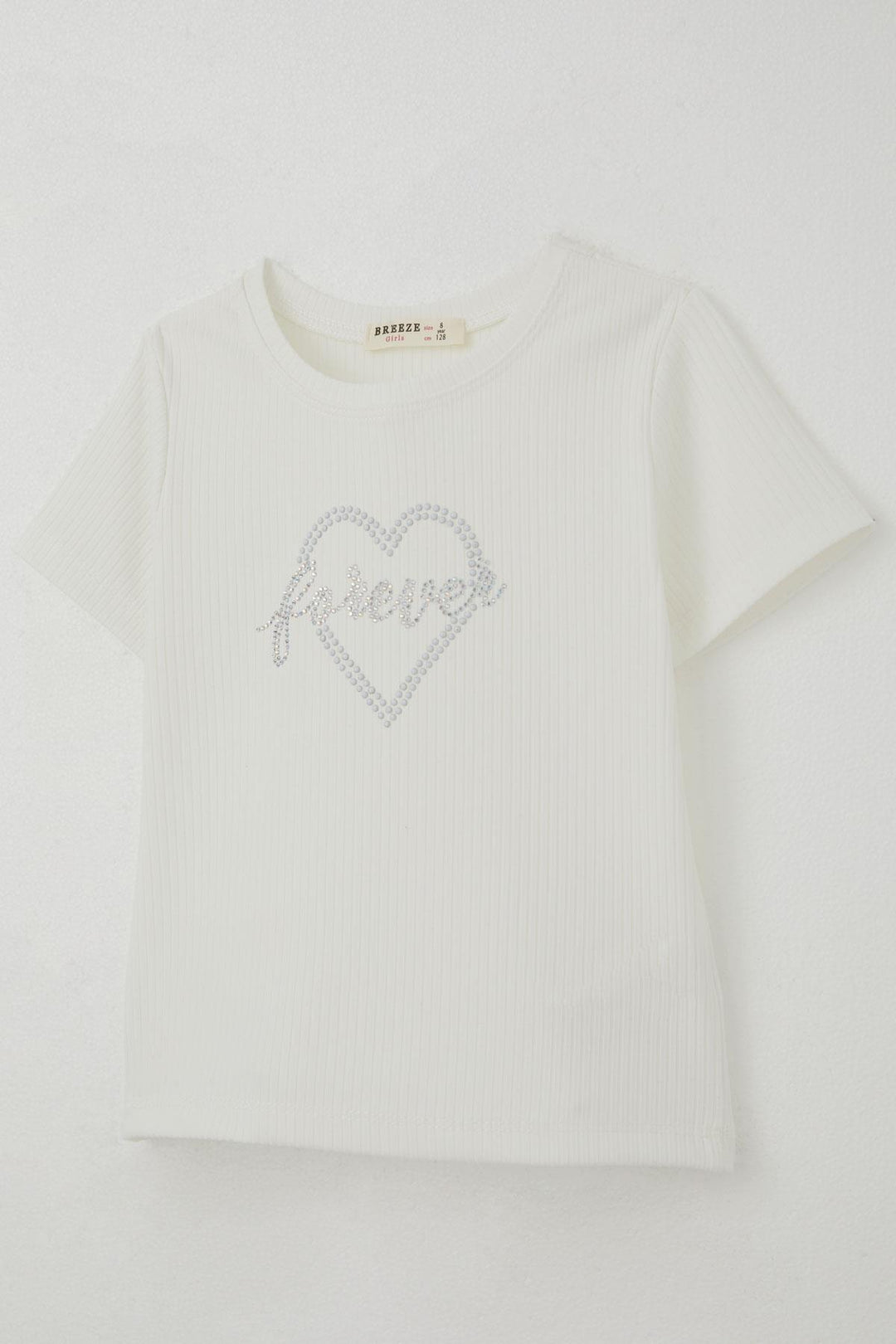 BRE Breeze Girl's T-shirt with Stone Detailed Heart Print, 84 Years, Ecru - Clifton Park