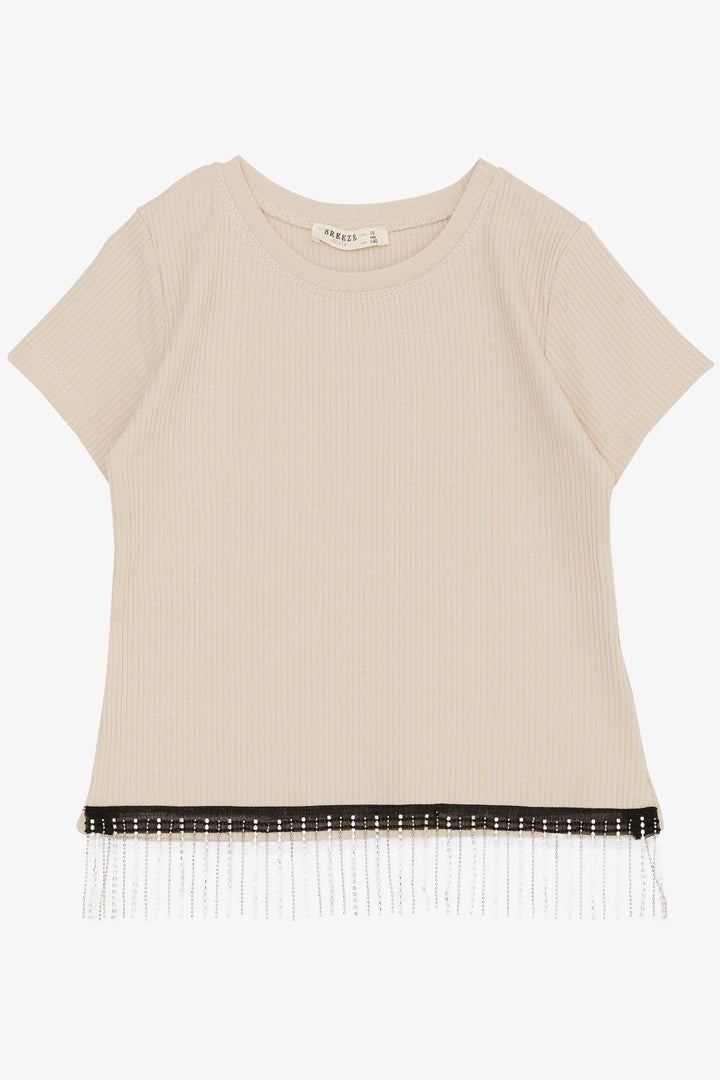 BRE Breeze Girl's T-shirt with Stone Fringes 94 Years, Beige - Middlesbrough