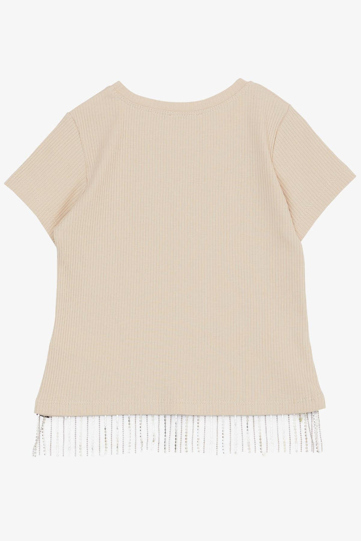 BRE Breeze Girl's T-shirt with Stone Fringes 94 Years, Beige - Middlesbrough