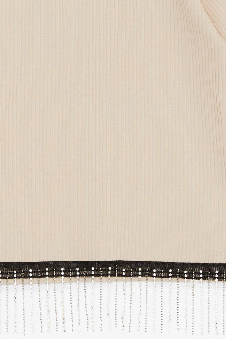 BRE Breeze Girl's T-shirt with Stone Fringes 94 Years, Beige - Middlesbrough