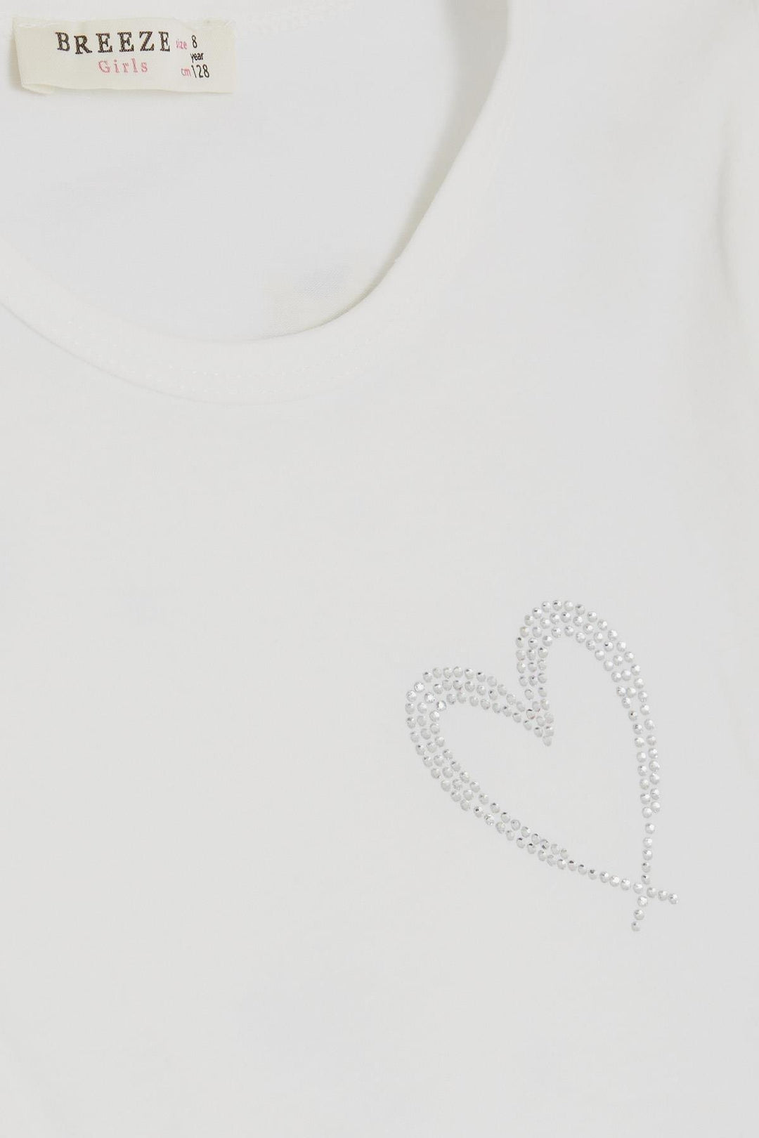 BRE Breeze Girl's T-shirt with Rhinestone Heart Print and Lace, 62 Years, Beige - Lugo