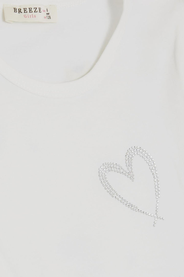 BRE Breeze Girl's T-shirt with Rhinestone Heart Print and Lace, 62 Years, Beige - Lugo