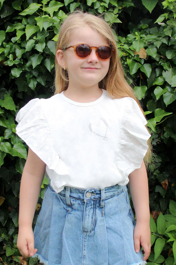 BRE Breeze Girl's T-shirt with Rhinestone Heart Print and Lace, 62 Years, Beige - Lugo