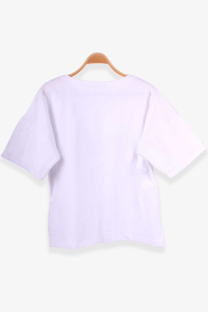 BRE Breeze Girl's T-shirt with Rhinestone Printed Text, 96 Years, White - San Juan Cancuc