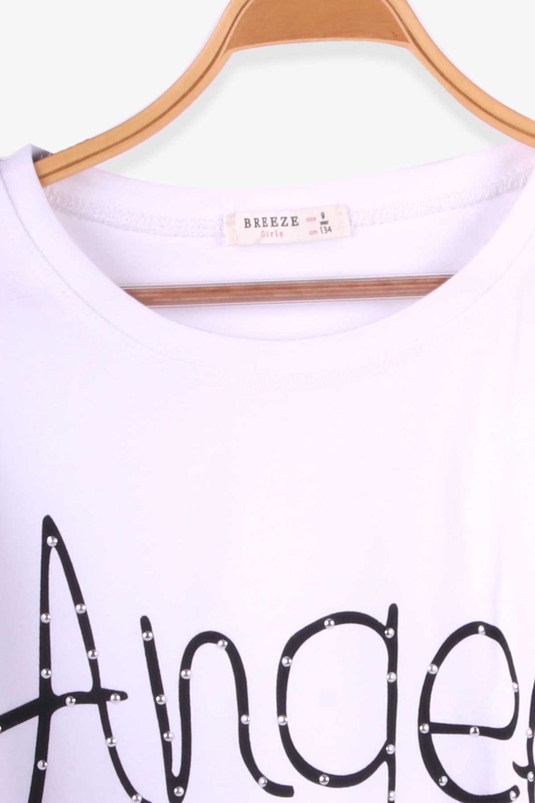 BRE Breeze Girl's T-shirt with Rhinestone Printed Text, 96 Years, White - San Juan Cancuc