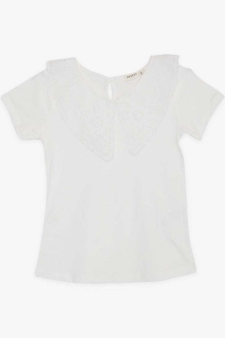 BRE Breeze Girl's T-shirt Collar with Lace Embroidery, 62 Years, Ecru - Haverstraw