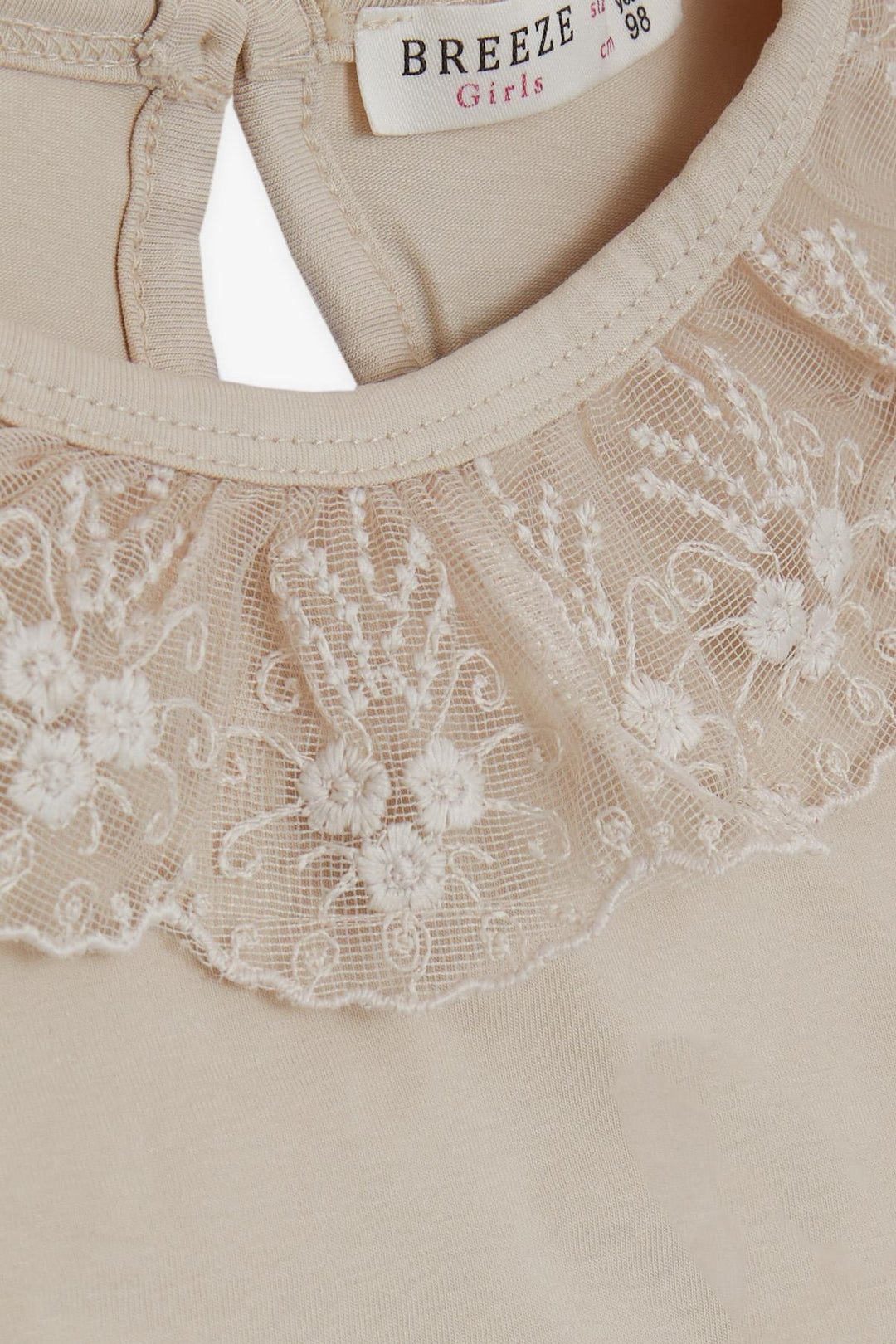 BRE Breeze Girl's T-shirt Collar with Lace Embroidery, 1-4 Years, Beige - Jaral del Progreso