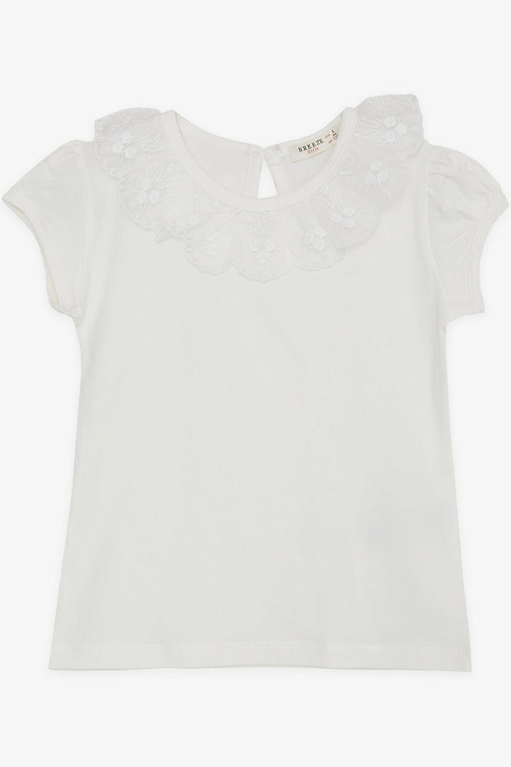 BRE Breeze Girl's T-shirt with Lace Embroidery Collar, 50 Years, Beige - Corato