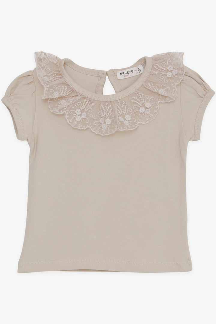 BRE Breeze Girl's T-shirt Collar with Lace Embroidery, 1-4 Years, Beige - Jaral del Progreso