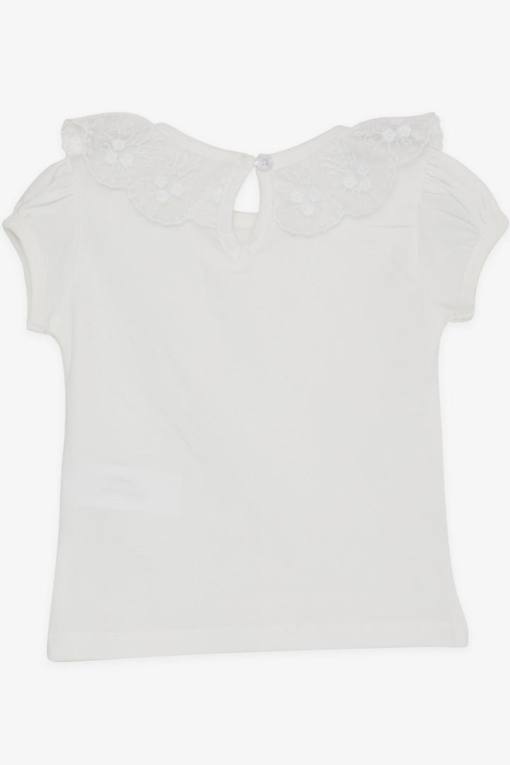 BRE Breeze Girl's T-shirt with Lace Embroidery Collar, 1-4 Years, Beige - Melbourne