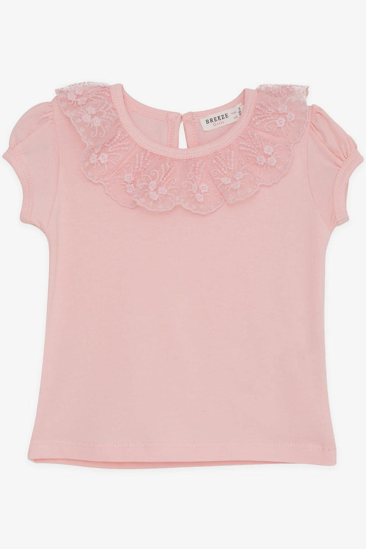 BRE Breeze Girl's T-shirt Collar with Lace Embroidery, 1-4 Years, Pink - Watertown Town