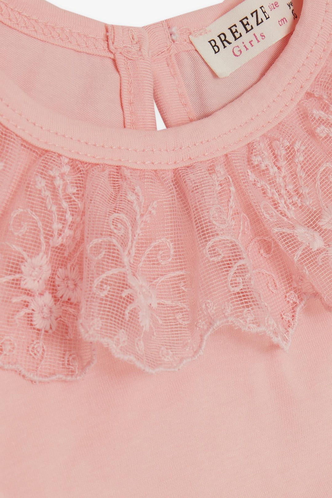 BRE Breeze Girl's T-shirt Collar with Lace Embroidery, 1-4 Years, Pink - Watertown Town