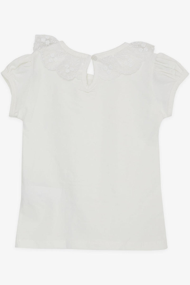 BRE Breeze Girl's T-shirt with Lace Embroidery Collar, 50 Years, Beige - Corato
