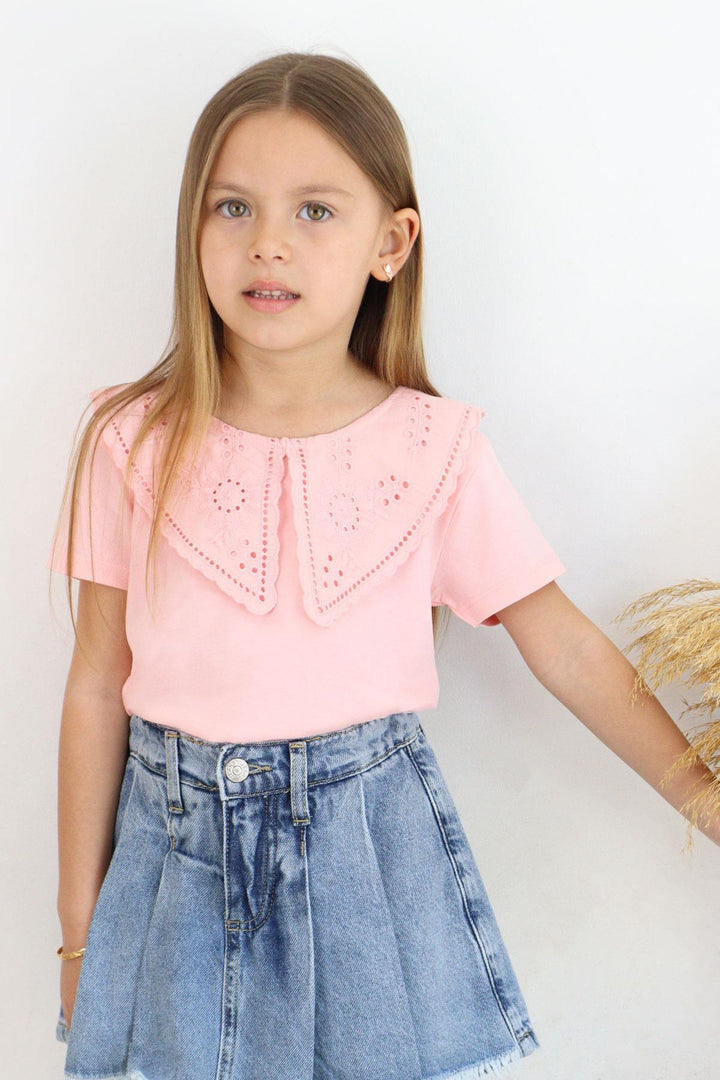 BRE Breeze Girl's T-shirt Collar with Lace Embroidery, 62 Years, Pink - Ercolano