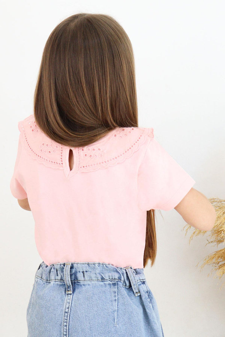 BRE Breeze Girl's T-shirt Collar with Lace Embroidery, 62 Years, Pink - Ercolano