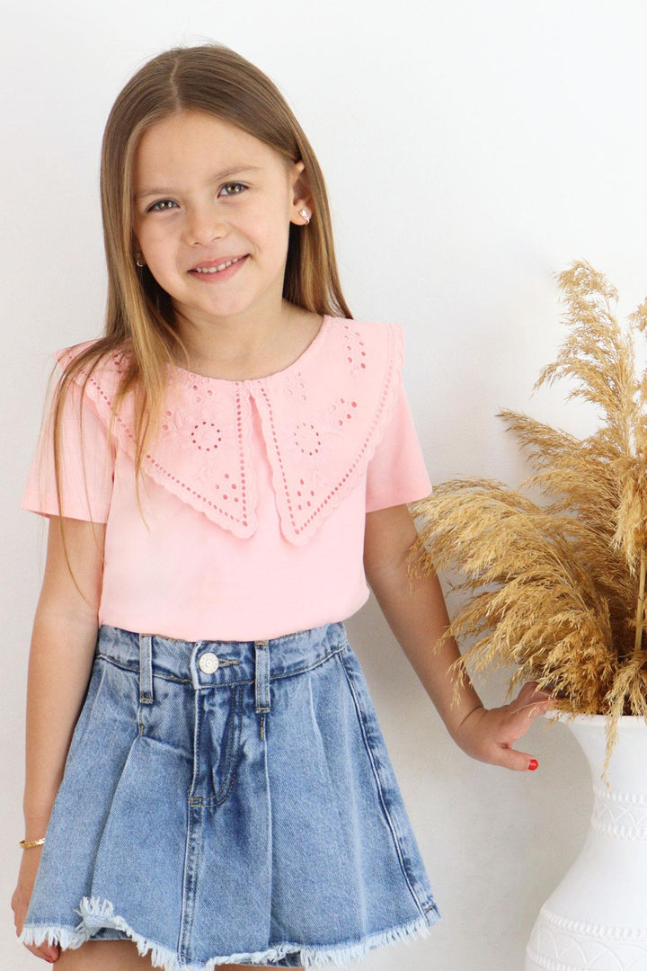 BRE Breeze Girl's T-shirt Collar with Lace Embroidery, 62 Years, Pink - Ercolano