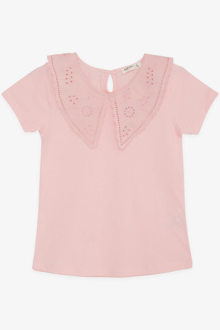 BRE Breeze Girl's T-shirt Collar with Lace Embroidery, 62 Years, Pink - Ercolano