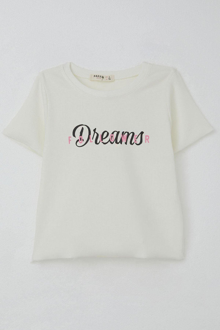 BRE Breeze Girl's T-Shirt with Printed Text, 84 Years, Ecru - Hammond