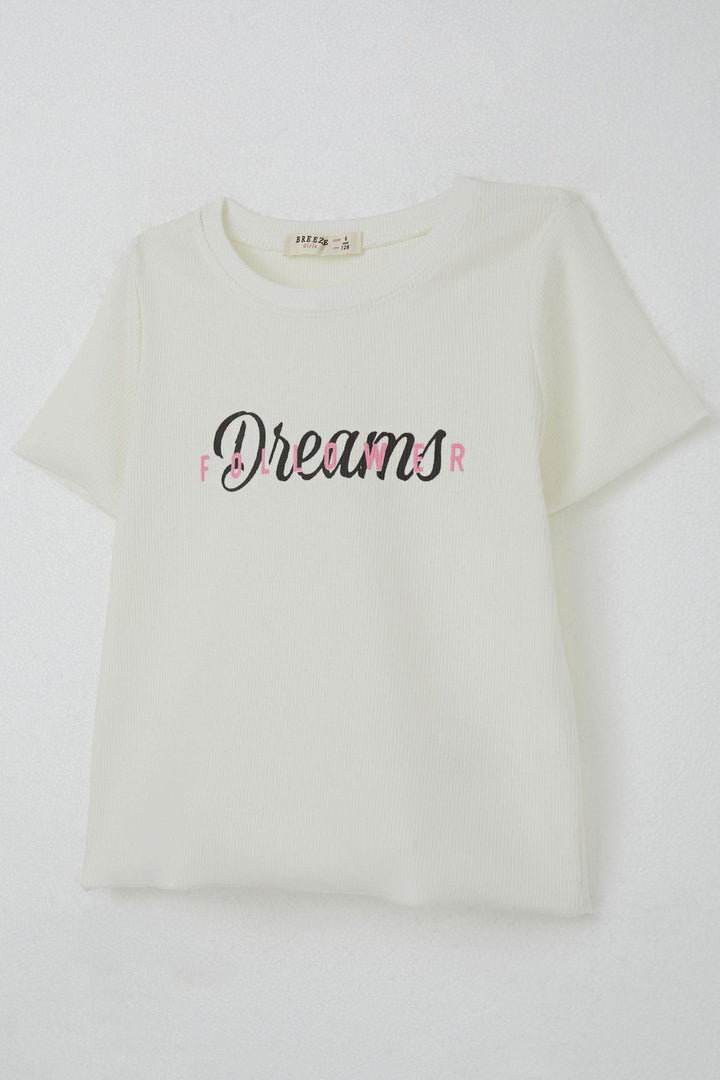 BRE Breeze Girl's T-Shirt with Printed Text, 84 Years, Ecru - Hammond