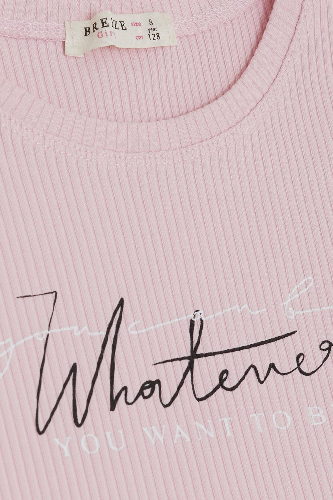 BRE Breeze Girl's T-shirt with Text Print Ribbed 84 Years, Pink - Castricum