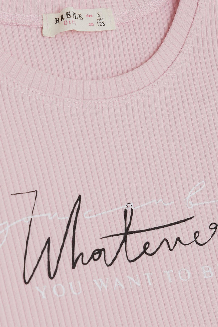 BRE Breeze Girl's T-shirt with Text Print Ribbed 84 Years, Pink - Castricum