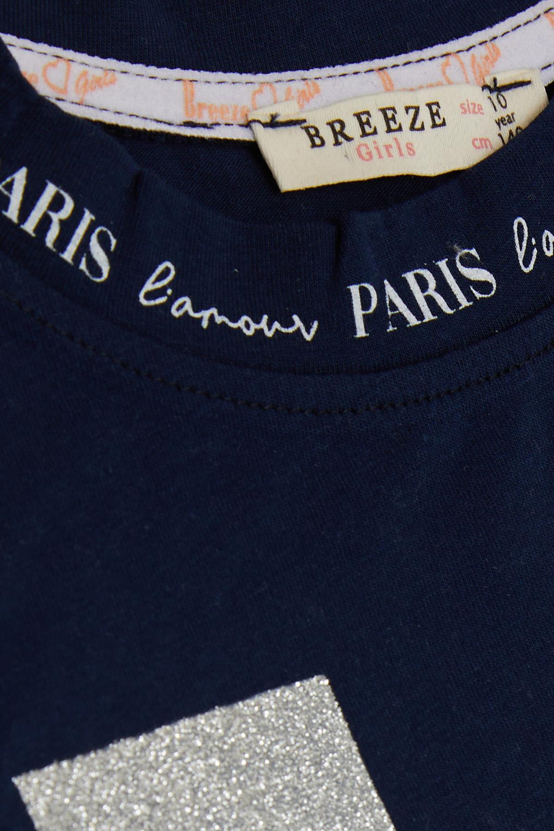 BRE Breeze Girl's T-Shirt with Printed Text, Glittery Sides with Ruffles, 94 Years, Navy Blue - Raalte