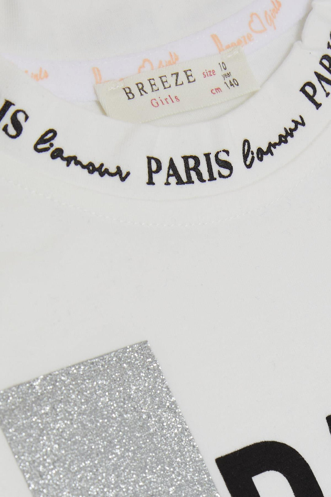 BRE Breeze Girl's T-Shirt with Printed Text, Glittery Sides with Ruffles, 94 Years, Ecru - Sinsheim