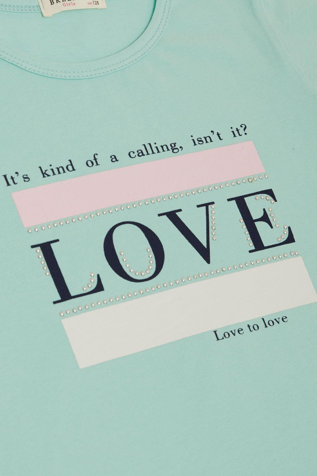 BRE Breeze Girl's T-Shirt with Printed Text and Rhinestones, 84 Years, Aqua Green - Santa Rosa Jauregui