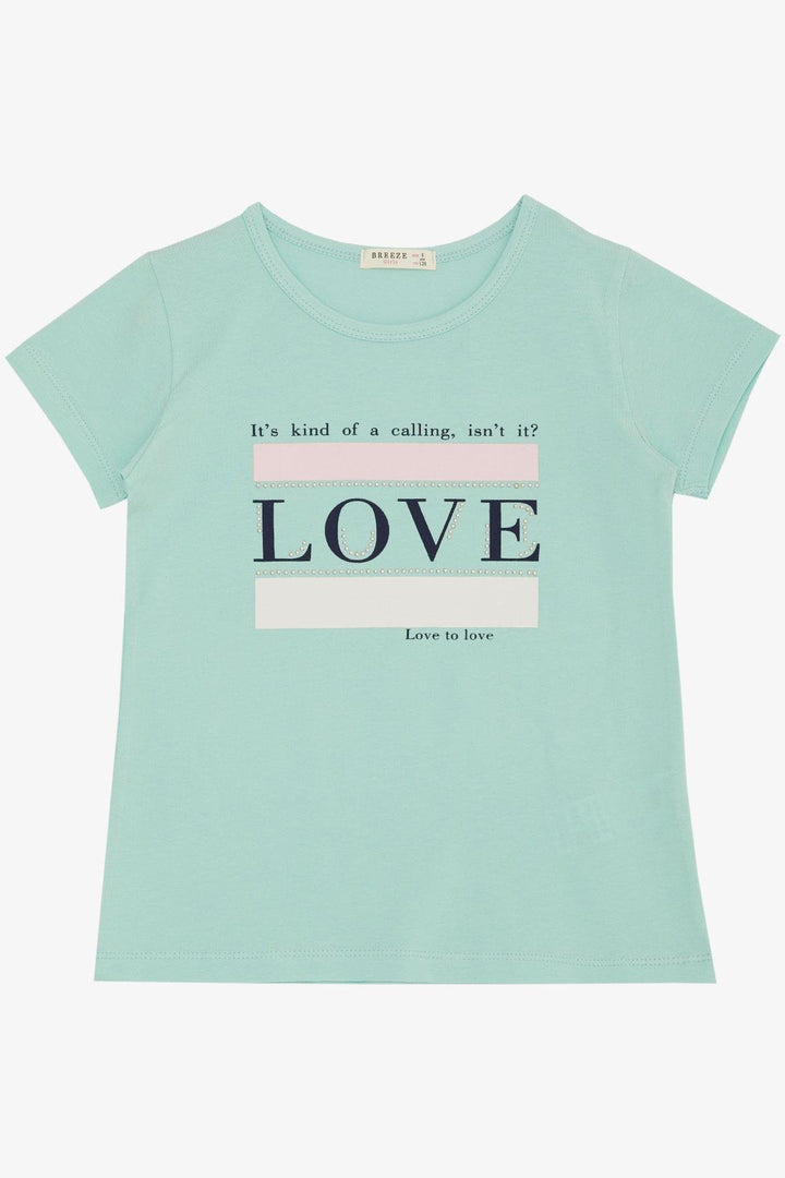BRE Breeze Girl's T-Shirt with Printed Text and Rhinestones, 84 Years, Aqua Green - Santa Rosa Jauregui