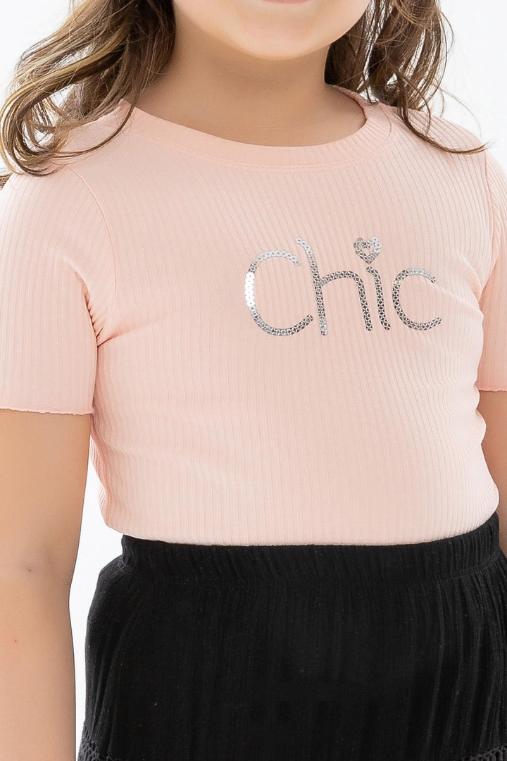 BRE Breeze Girl's T-shirt with Sequins 84 Years, Salmon - Kalinkavichy