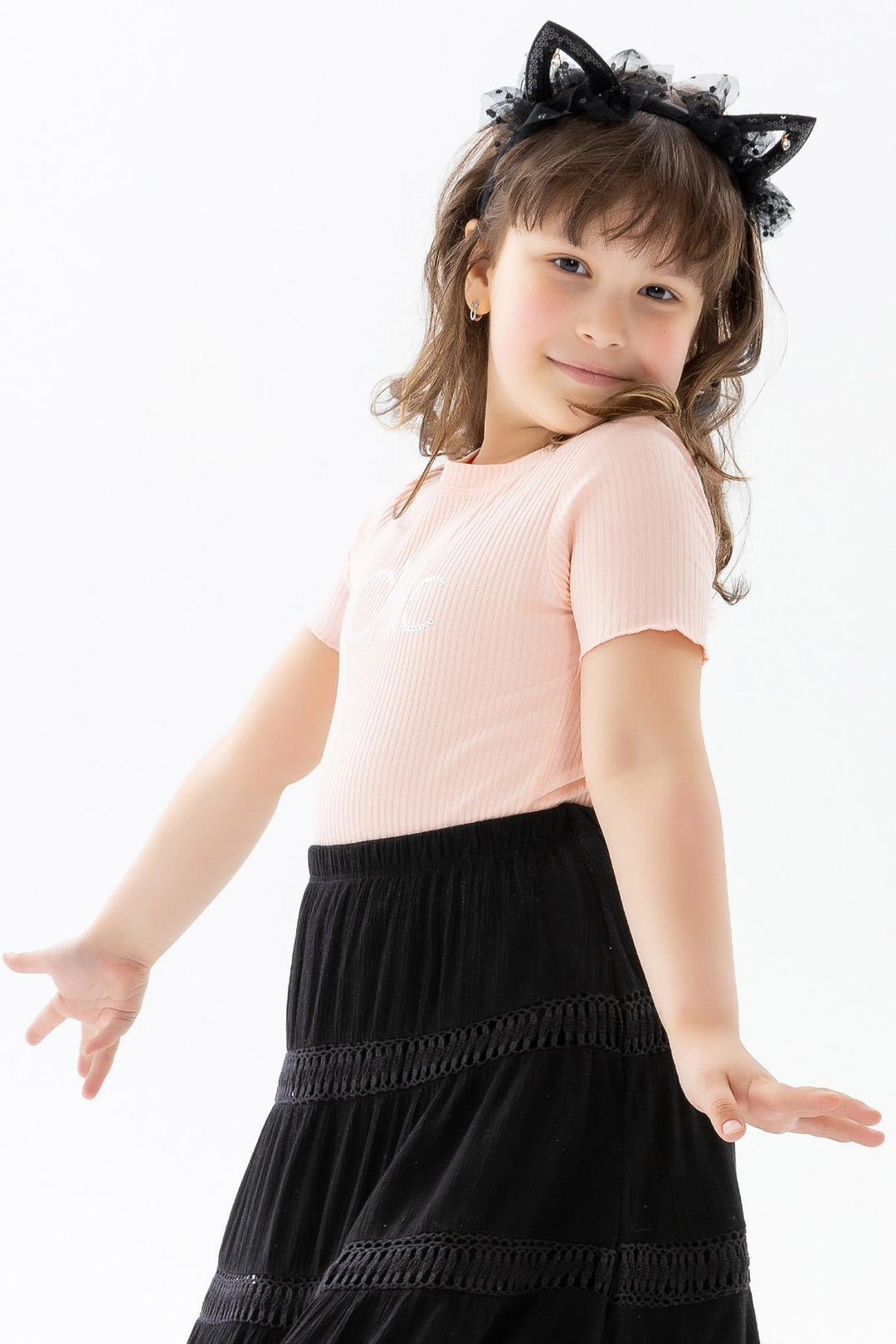 BRE Breeze Girl's T-shirt with Sequins 84 Years, Salmon - Kalinkavichy