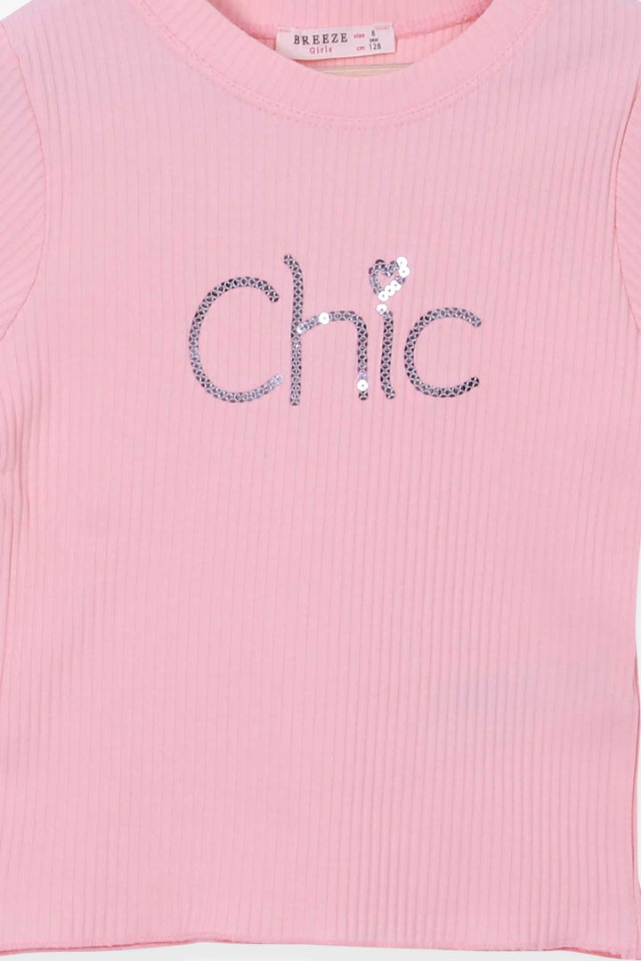 BRE Breeze Girl's T-shirt with Sequins 84 Years, Salmon - Kalinkavichy