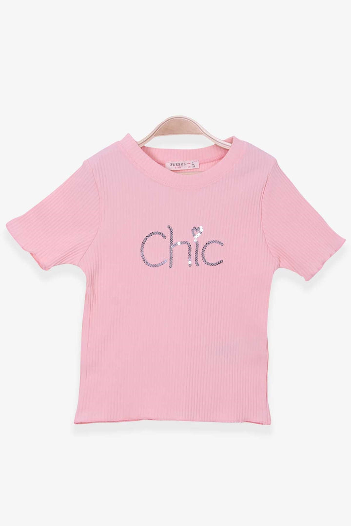 BRE Breeze Girl's T-shirt with Sequins 84 Years, Salmon - Kalinkavichy