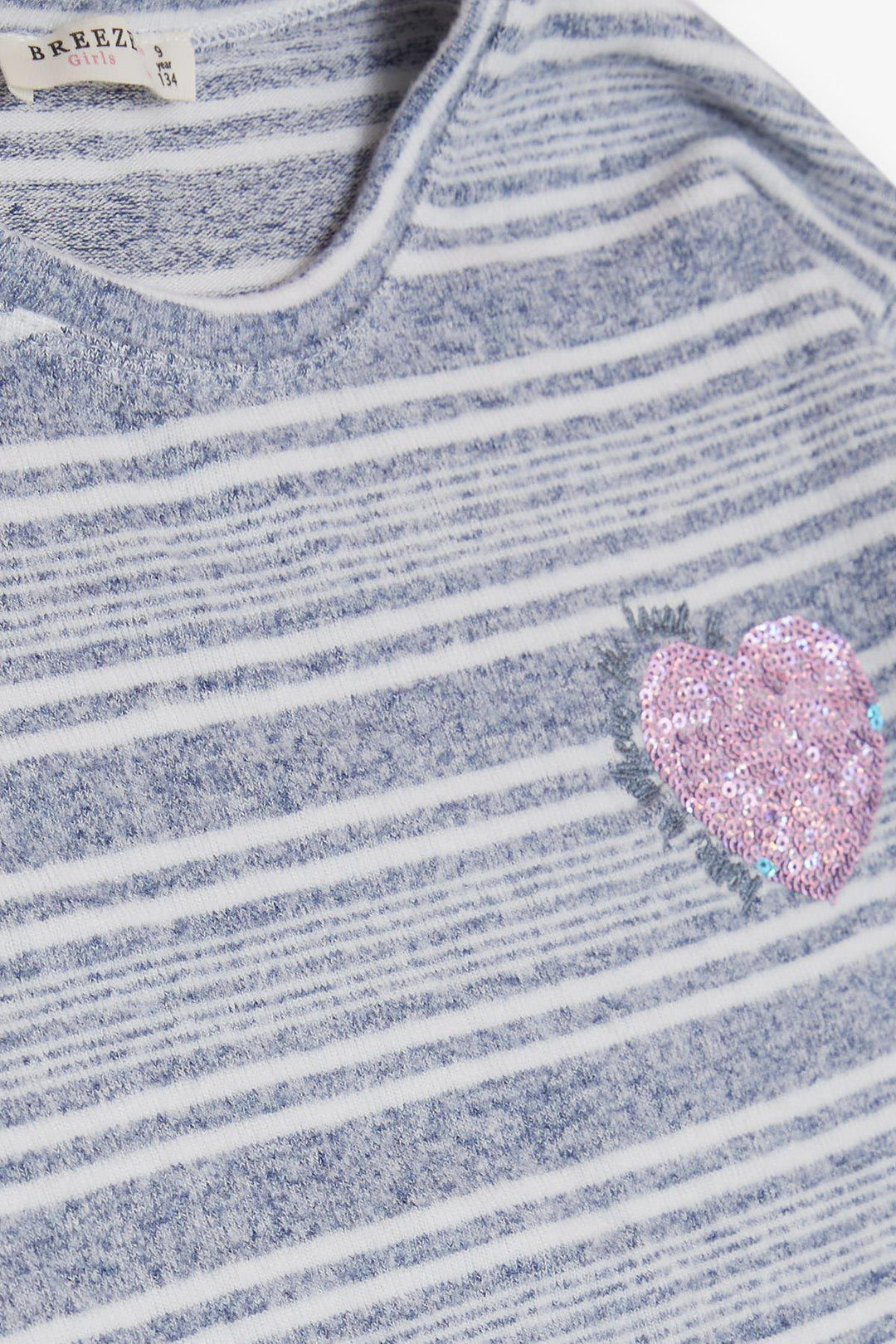 BRE Breeze Girl's Sweater with Sequined Heart Print Embroidered Writing, 94 Years, Blue - San Juan Cancuc