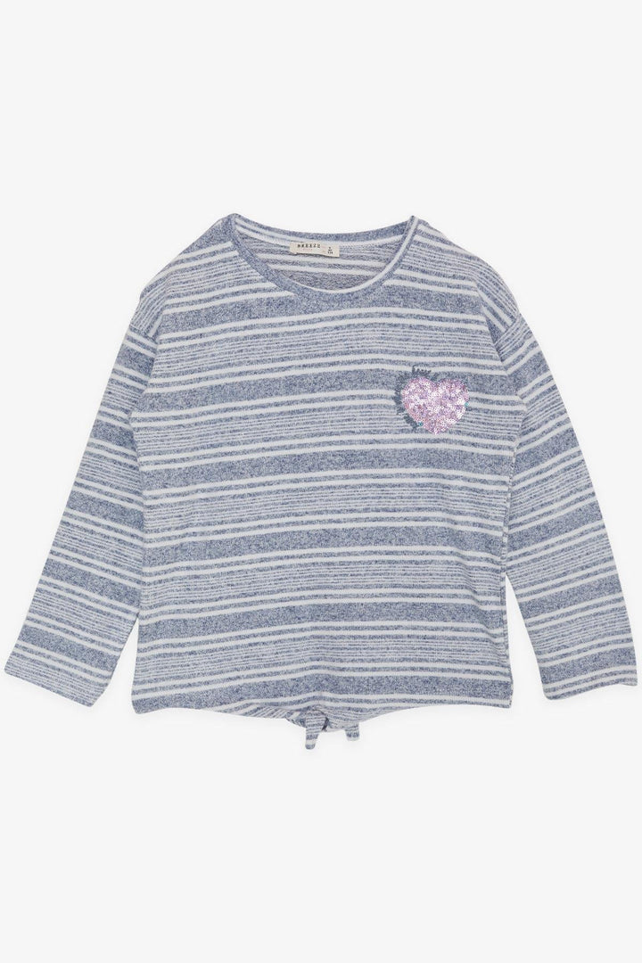 BRE Breeze Girl's Sweater with Sequined Heart Print Embroidered Writing, 94 Years, Blue - San Juan Cancuc