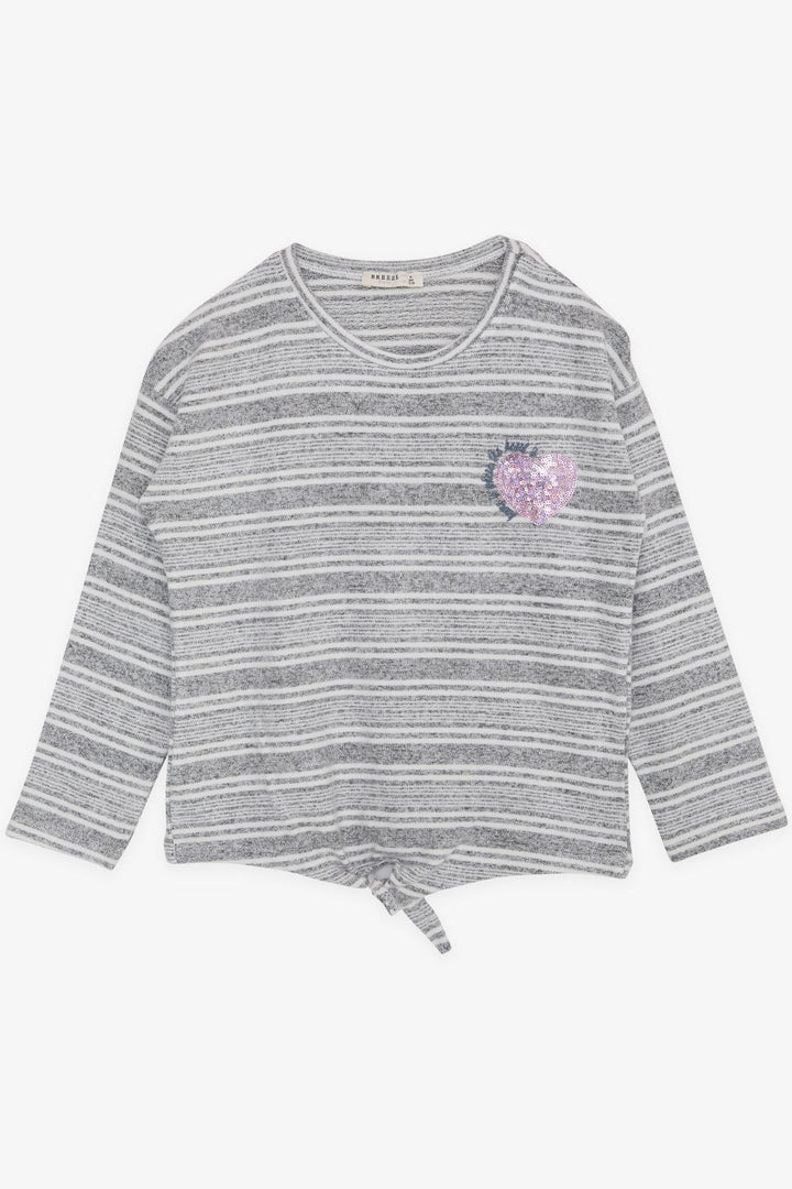 BRE Breeze Girl's Sweater with Sequined Heart Print Embroidered Writing 94 Years, Grey Melange - Gardena