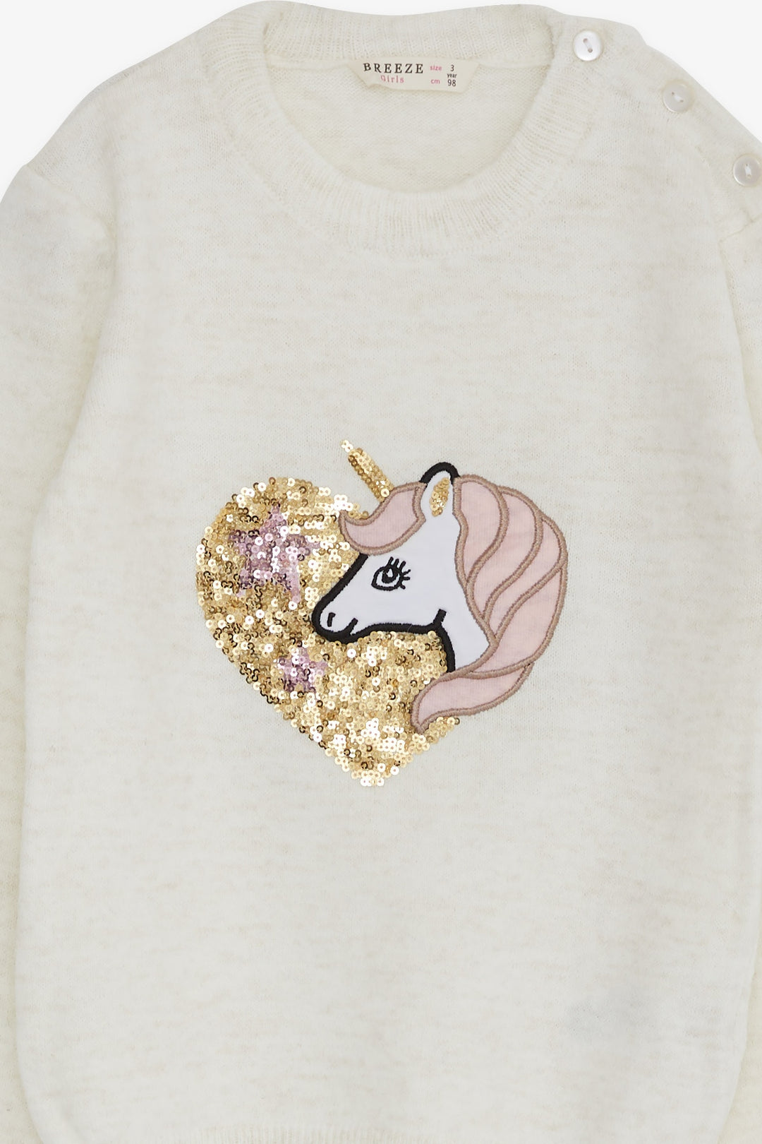BRE Breeze Girl's Sweater with Sequined Unicorn Print 1.5-5 Years, Beige - Modica