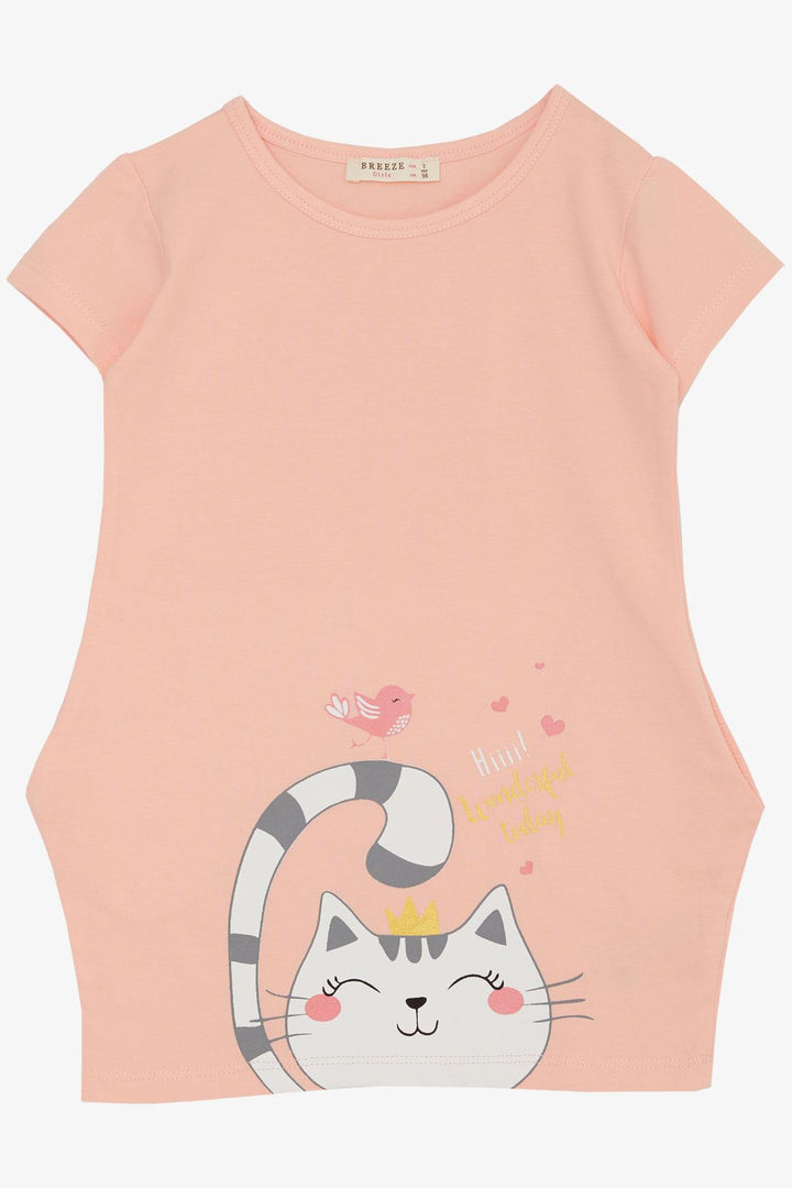 BRE Breeze Girl Child Tunic Dress Friendship Themed Princess Kitty Printed 1.5-5 Years, Salmon - Hoboken