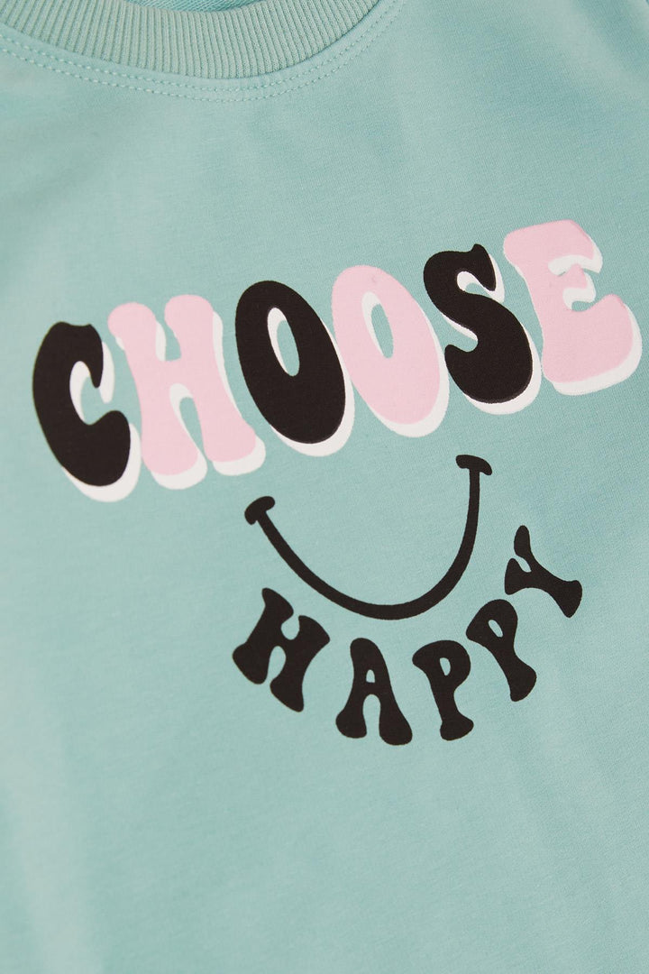 BRE Breeze Girl's Tunic with Happiness Theme Print, 82 Years, Mint Green. - Sokhumi
