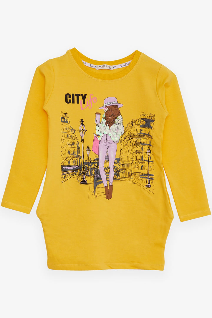 BRE Breeze Girl's Tunic with Sequins Printed for Girls 82 Years, Yellow - Marysville