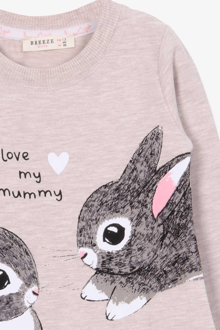 BRE Breeze Girl's Tunic with Rabbit Pattern 1.5-5 Years, Beige Melange - Wake Forest