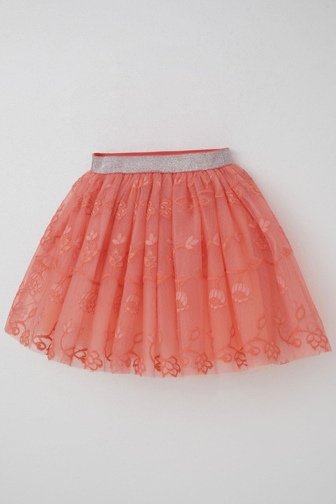 BRE Breeze Girl Child Tutu Skirt with Flower Embroidery Elastic Waistband Glittery 50 Years, Salmon - Bastia