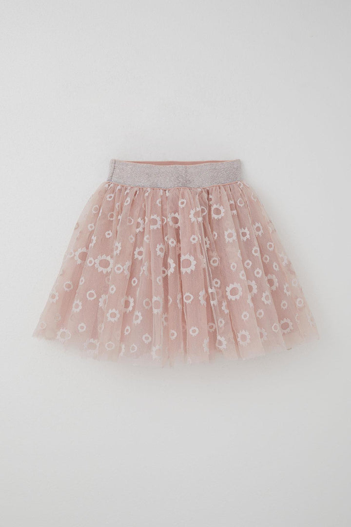 BRE Breeze Girl's Tutu Skirt with Flower Embroidery Elastic Waistband Glittery 50 Years, Powder - Beckum