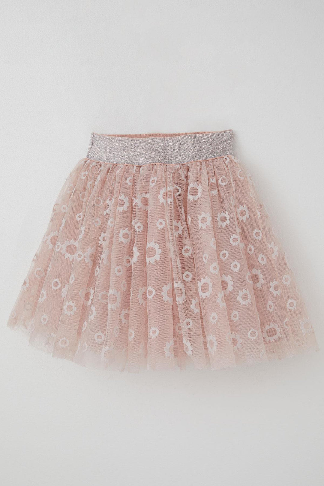 BRE Breeze Girl's Tutu Skirt with Flower Embroidery Elastic Waistband Glittery 50 Years, Powder - Beckum