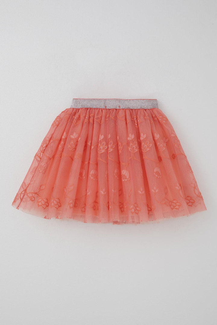 BRE Breeze Girl Child Tutu Skirt with Flower Embroidery Elastic Waistband Glittery 50 Years, Salmon - Bastia