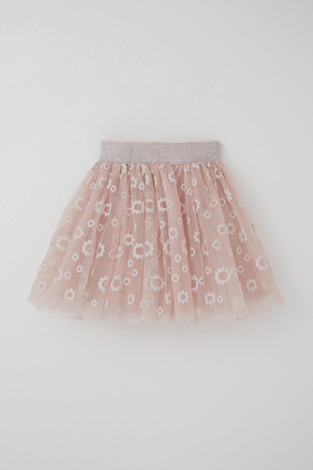 BRE Breeze Girl's Tutu Skirt with Flower Embroidery Elastic Waistband Glittery 50 Years, Powder - Beckum