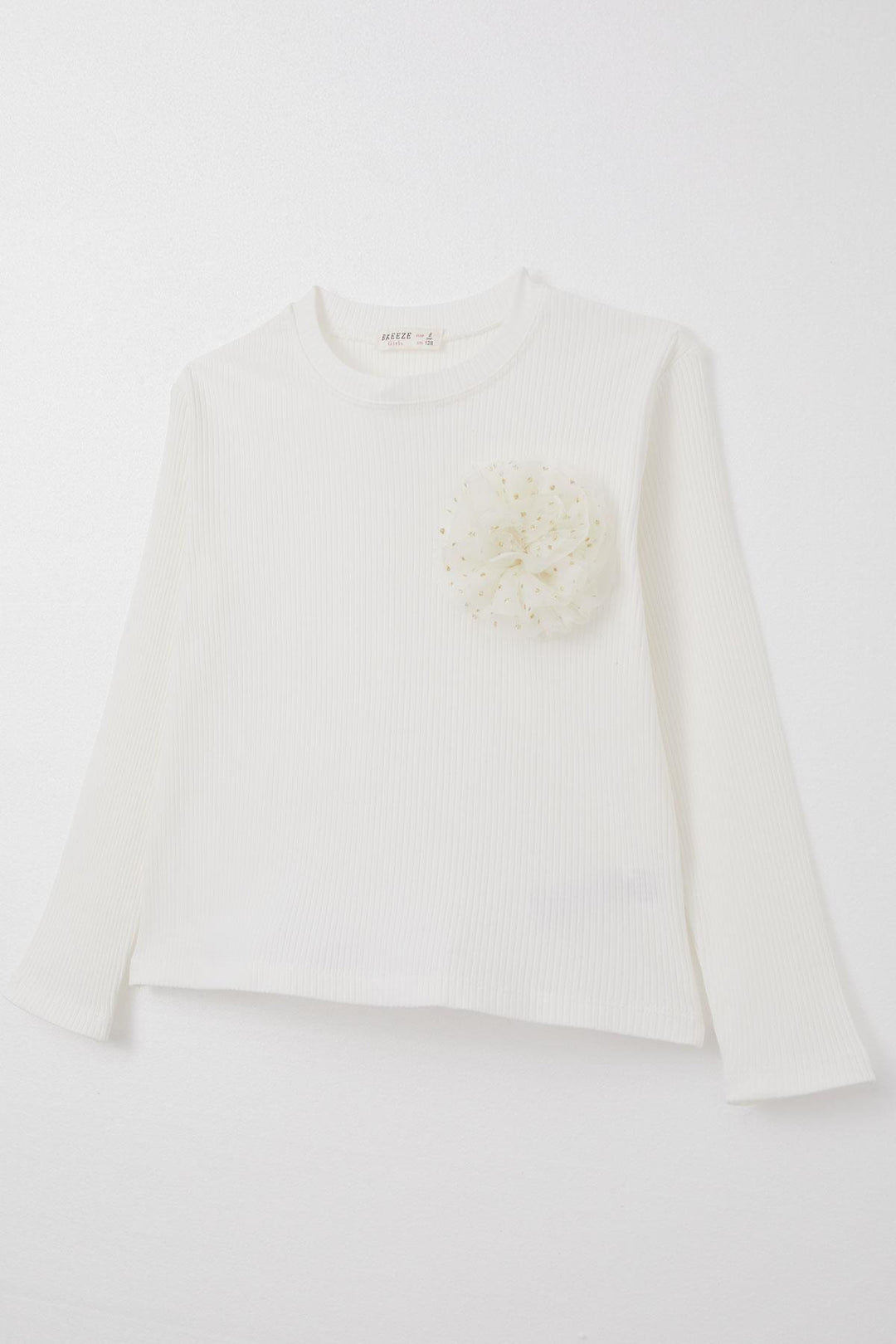 BRE Breeze Girl Child Long Sleeve Blouse with Flower Accessories, 84 Years, Ecru - Santa María Texmelucan